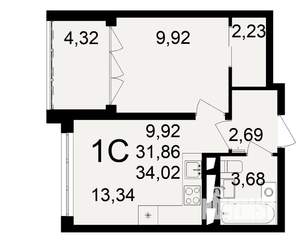 1-к квартира, строящийся дом, 32м2, 11/18 этаж