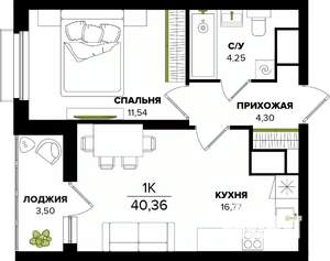 1-к квартира, вторичка, 40м2, 2/25 этаж