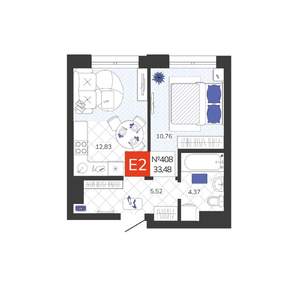 1-к квартира, вторичка, 33м2, 3/19 этаж
