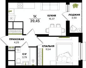 1-к квартира, строящийся дом, 39м2, 10/25 этаж