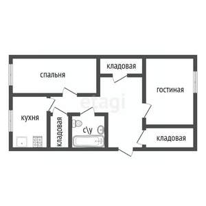 2-к квартира, вторичка, 57м2, 1/2 этаж