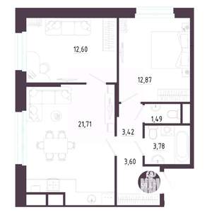 2-к квартира, вторичка, 59м2, 3/10 этаж