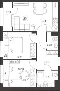 2-к квартира, вторичка, 61м2, 9/9 этаж