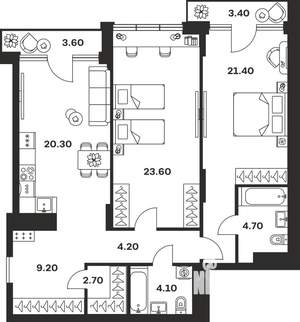 2-к квартира, вторичка, 97м2, 6/9 этаж