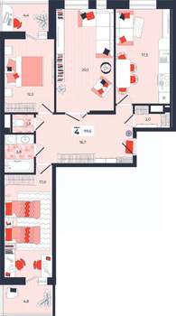 4-к квартира, строящийся дом, 100м2, 13/14 этаж