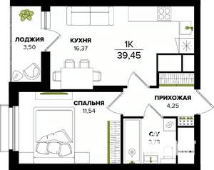 1-к квартира, вторичка, 39м2, 3/25 этаж