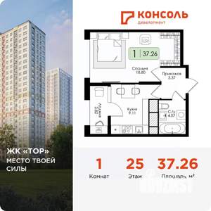 1-к квартира, вторичка, 37м2, 25/25 этаж