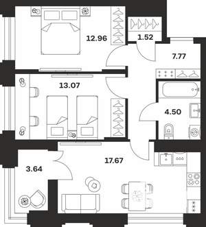 2-к квартира, вторичка, 61м2, 5/15 этаж