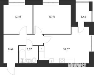 2-к квартира, строящийся дом, 57м2, 3/5 этаж