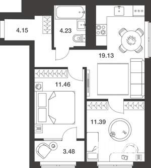 2-к квартира, вторичка, 54м2, 22/25 этаж