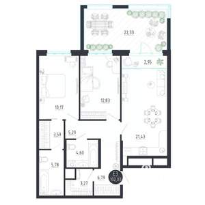 2-к квартира, строящийся дом, 102м2, 1/8 этаж