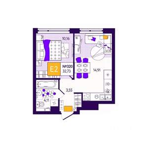 1-к квартира, вторичка, 33м2, 11/12 этаж