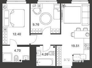 2-к квартира, вторичка, 54м2, 15/25 этаж