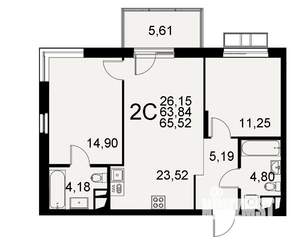 2-к квартира, строящийся дом, 64м2, 1/11 этаж