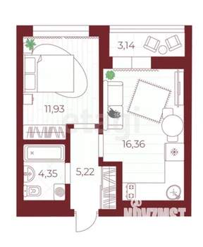 1-к квартира, сданный дом, 40м2, 13/14 этаж