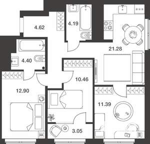 3-к квартира, вторичка, 72м2, 16/25 этаж