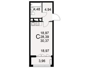 1-к квартира, строящийся дом, 30м2, 8/16 этаж