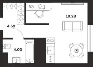 Студия квартира, строящийся дом, 28м2, 19/25 этаж