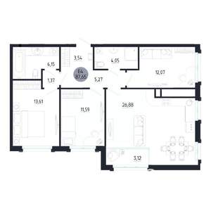 3-к квартира, вторичка, 88м2, 3/25 этаж
