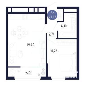 1-к квартира, строящийся дом, 41м2, 13/25 этаж