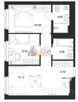 2-к квартира, вторичка, 54м2, 23/25 этаж