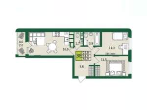 3-к квартира, вторичка, 57м2, 7/9 этаж