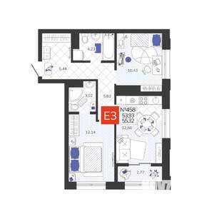 2-к квартира, вторичка, 55м2, 7/19 этаж