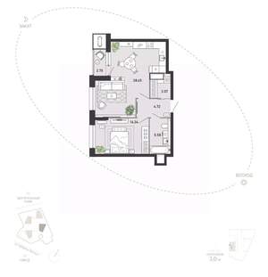 1-к квартира, вторичка, 59м2, 5/21 этаж