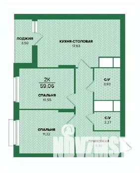 2-к квартира, строящийся дом, 59м2, 13/25 этаж