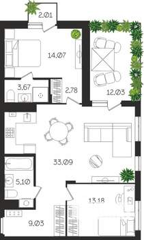 2-к квартира, вторичка, 87м2, 4/4 этаж