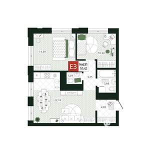 2-к квартира, вторичка, 59м2, 18/19 этаж