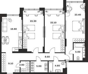 3-к квартира, вторичка, 122м2, 1/9 этаж