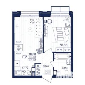 1-к квартира, строящийся дом, 36м2, 4/15 этаж