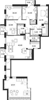 4-к квартира, вторичка, 196м2, 7/7 этаж