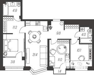 3-к квартира, строящийся дом, 84м2, 6/24 этаж
